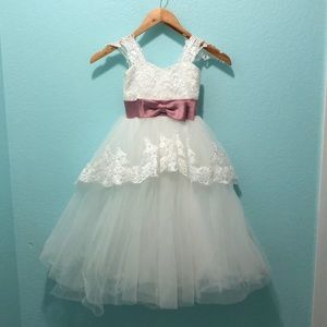 Tulle and Lace Flower Girl Dress With Pink Bow